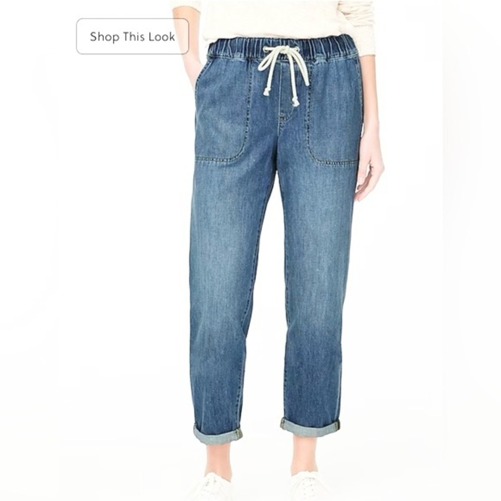 J. Crew High-Rise Relaxed Denim Jogger in Medium Blue